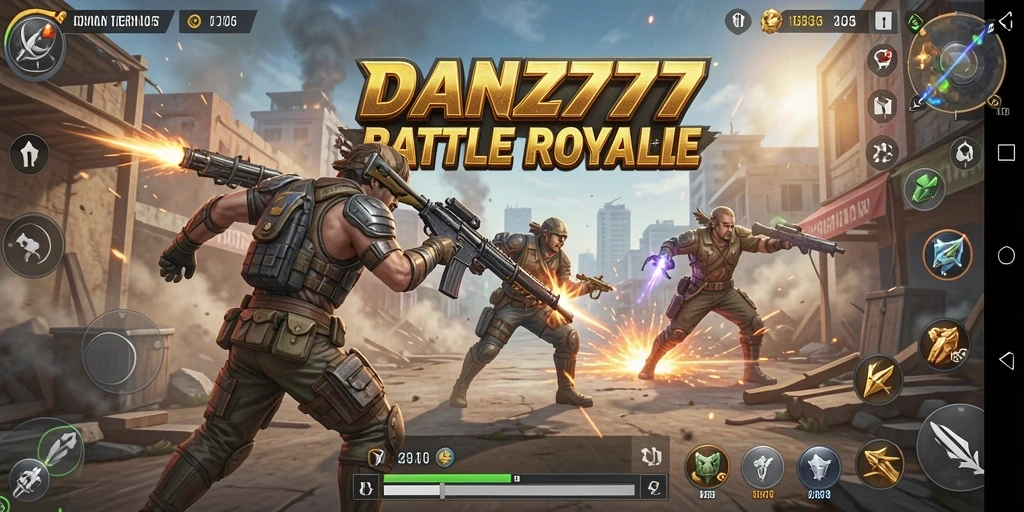 Tampilan gameplay seru dalam dan777 battle royale.