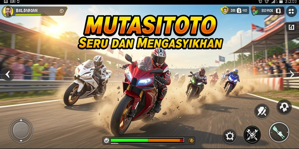 Tampilan gameplay seru dalam MUTASITOTO dengan balapan motor mengasyikkan.