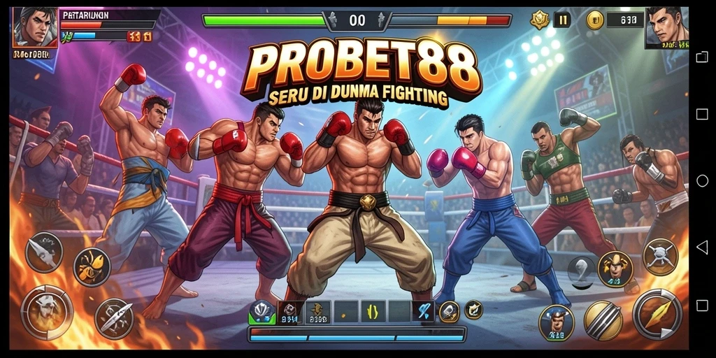 Screenshot gameplay PROBET88 menampilkan pertarungan seru antar karakter.
